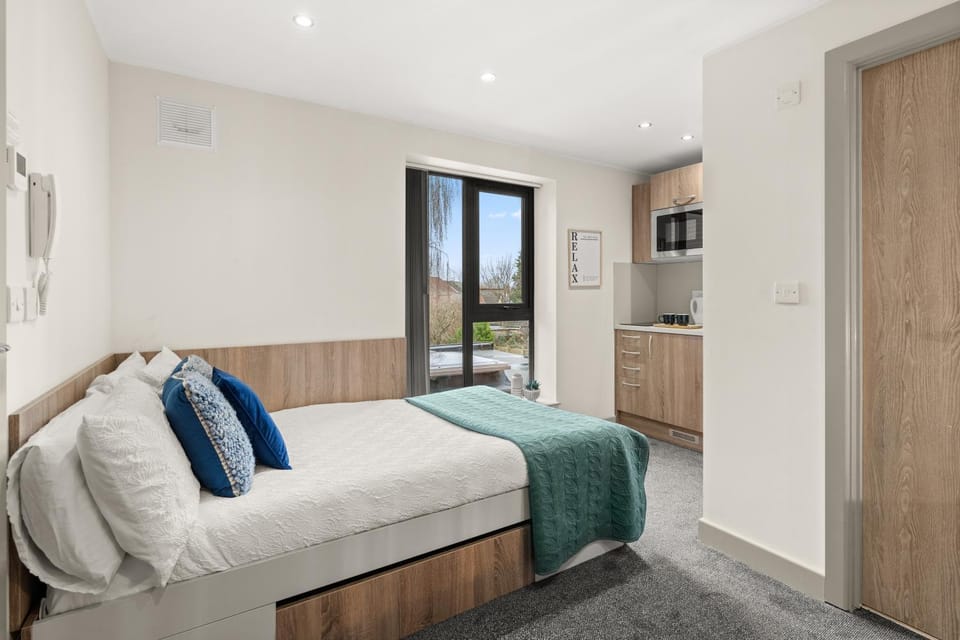 Bed, TV and multimedia, Kitchen or kitchenette, Photo of the whole room, Seating area, Bedroom, wardrobe