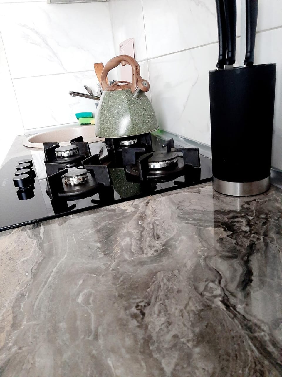 Kitchen or kitchenette, stove