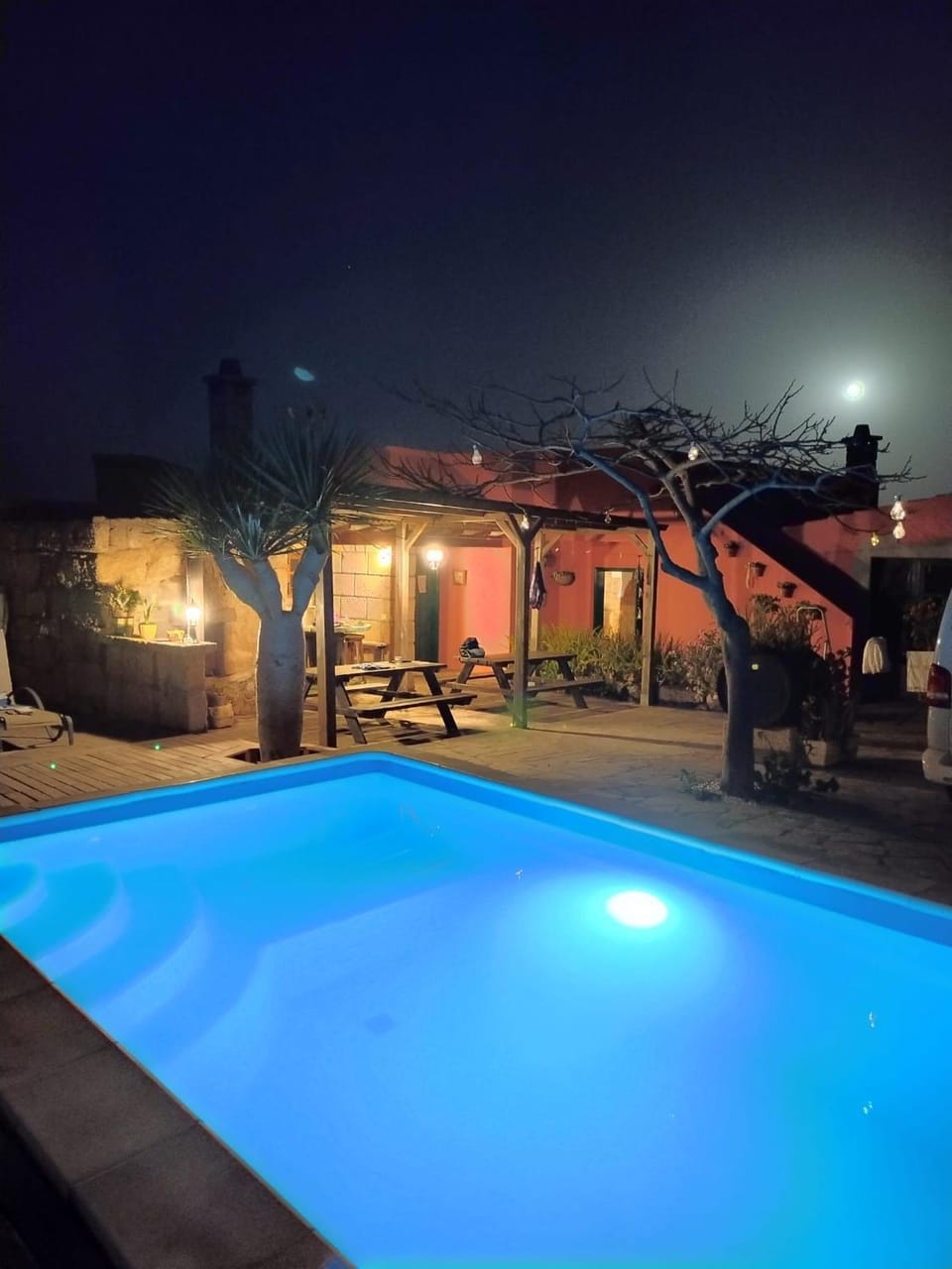 Patio, Night, Natural landscape, Inner courtyard view