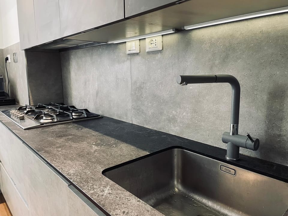 Kitchen or kitchenette, stove