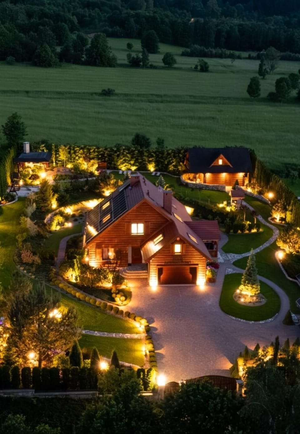 Property building, Night, Natural landscape, Bird's eye view