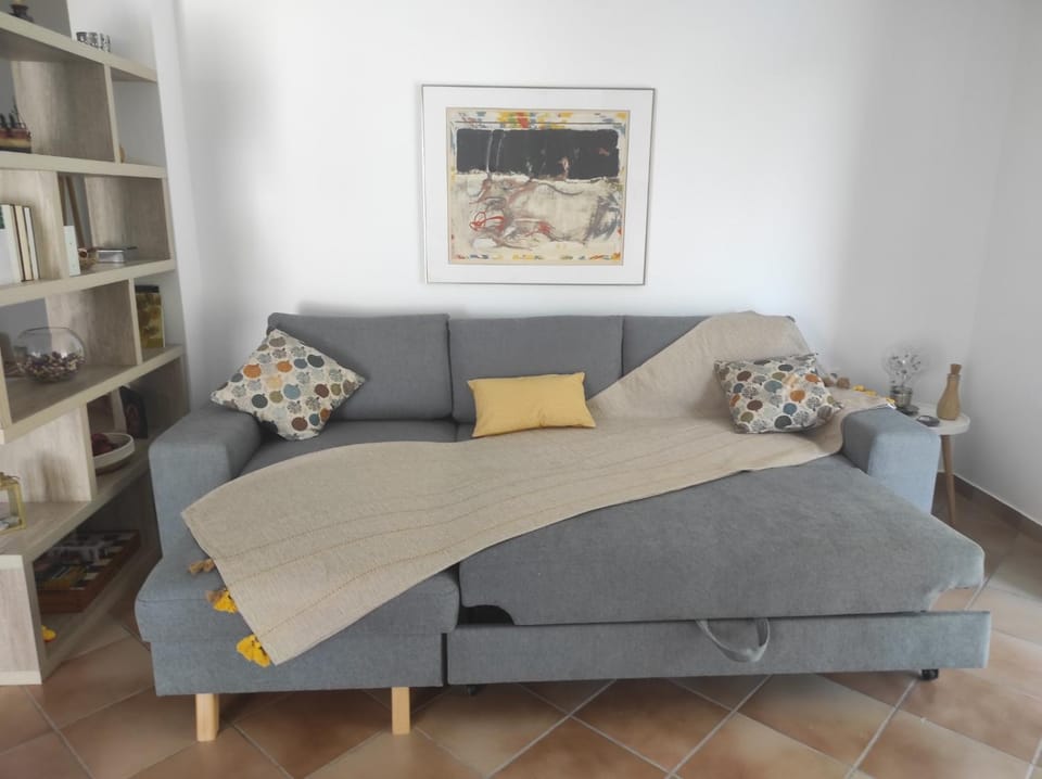 Bed, Living room, Seating area