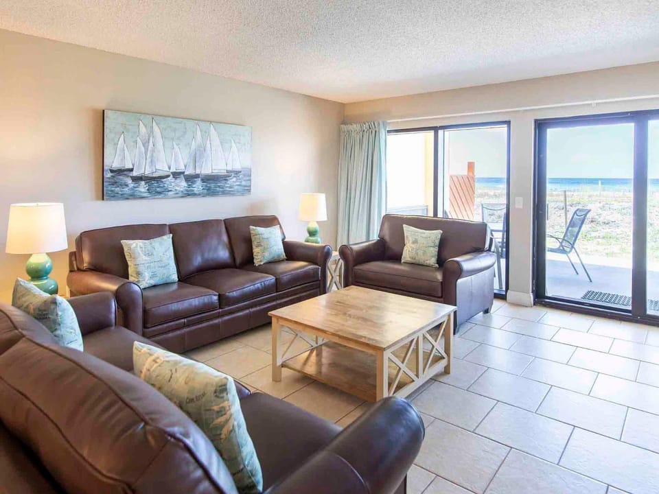 Patio, Balcony/Terrace, Living room, Seating area, Beach, Sea view, furniture