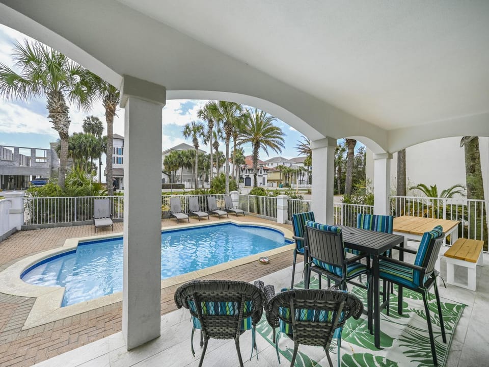 Patio, Garden, Seating area, Pool view, Swimming pool