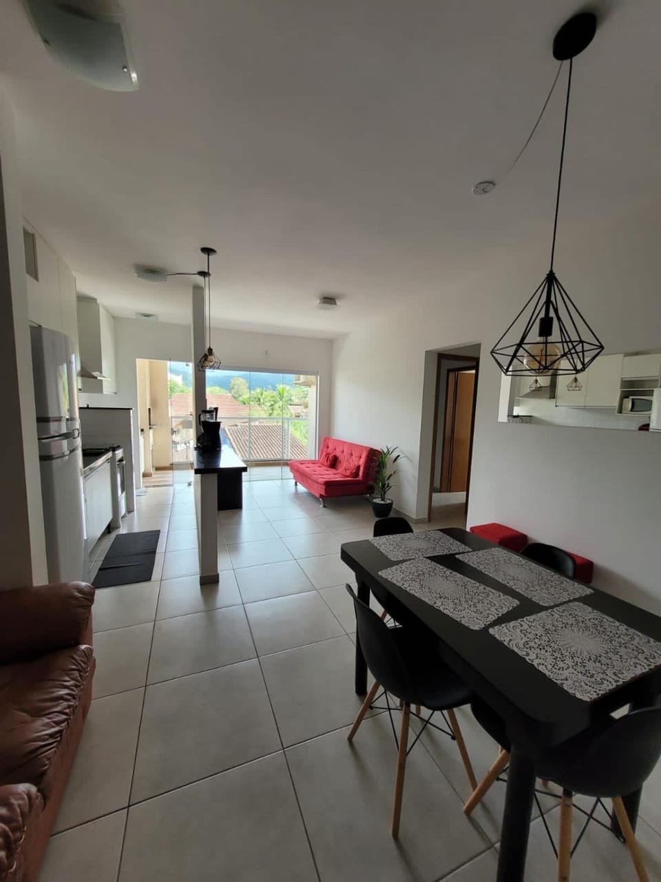 Kitchen or kitchenette, Living room, Seating area, Dining area