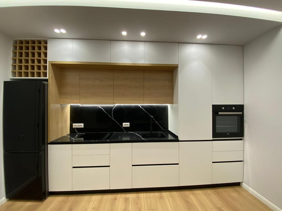 Kitchen or kitchenette, stove