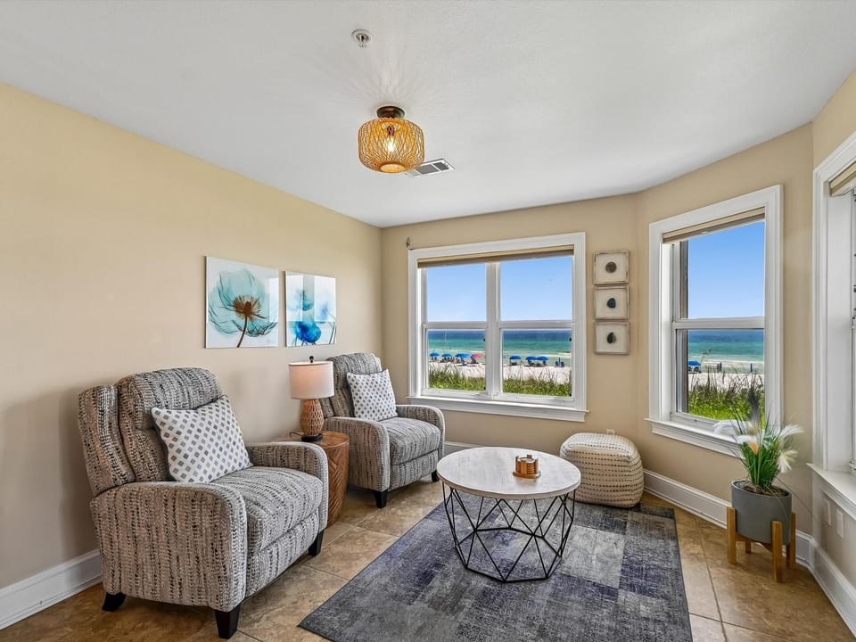 Living room, Seating area, Beach, Sea view