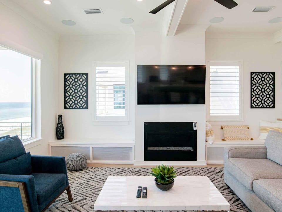 TV and multimedia, View (from property/room), Living room, Seating area, Sea view, fireplace, furniture
