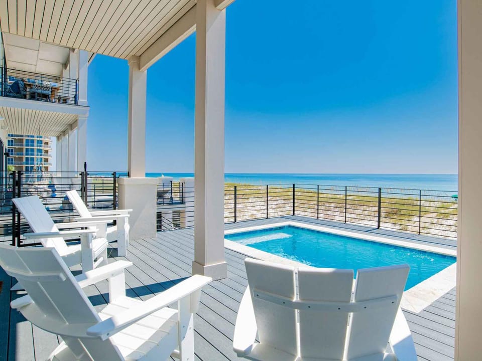 Balcony/Terrace, Seating area, Pool view, Sea view, Swimming pool