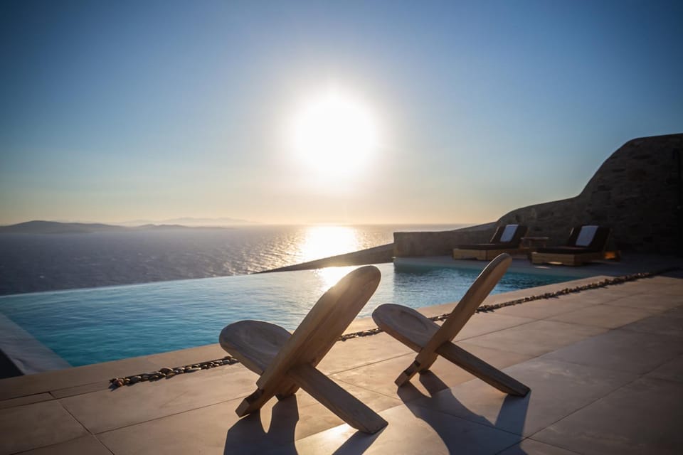 Patio, Sea view, Swimming pool, Sunset, sunbed