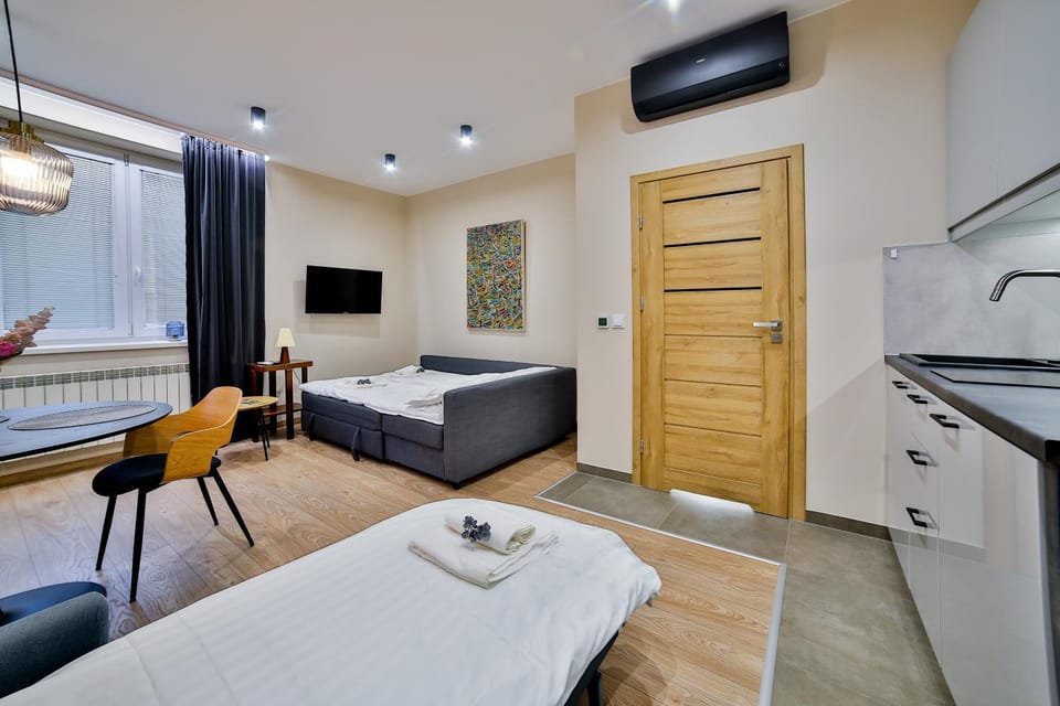 Bed, TV and multimedia, Kitchen or kitchenette, Living room, Photo of the whole room, Seating area, Dining area, Evening entertainment, wardrobe, air conditioner