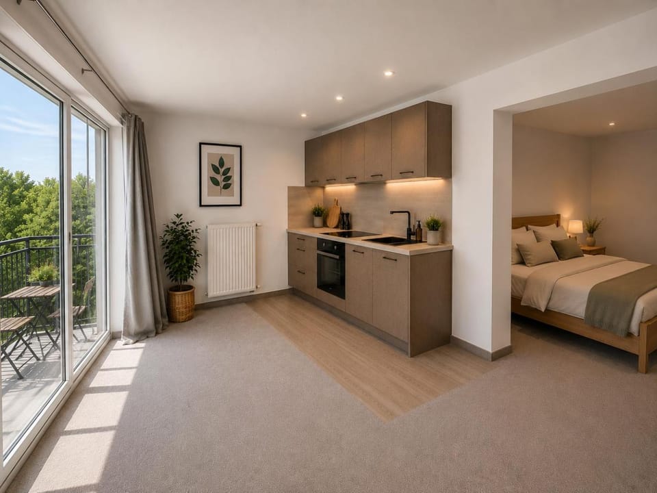 Kitchen or kitchenette, stove