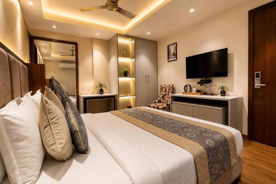 Bed, TV and multimedia, Photo of the whole room, Seating area, Bedroom, air conditioner