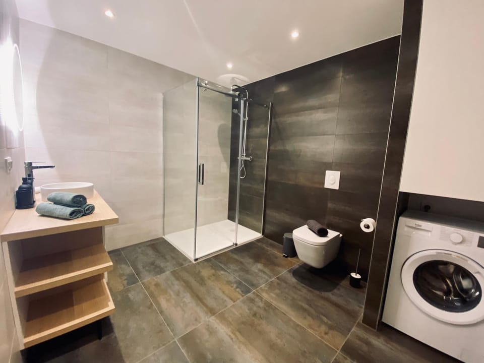 Shower, Toilet, Bathroom, towels, dryer