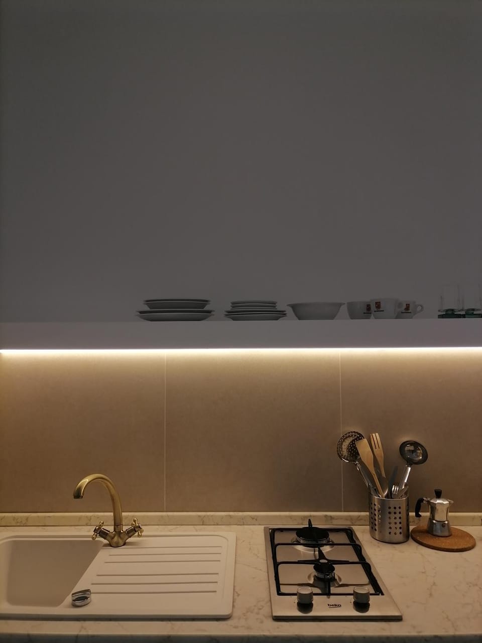 Kitchen or kitchenette, stove