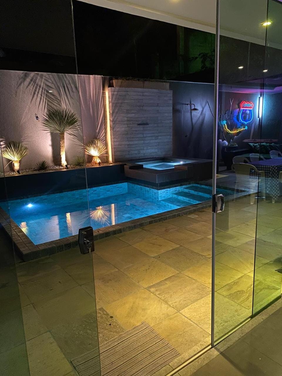 Night, Pool view, Swimming pool