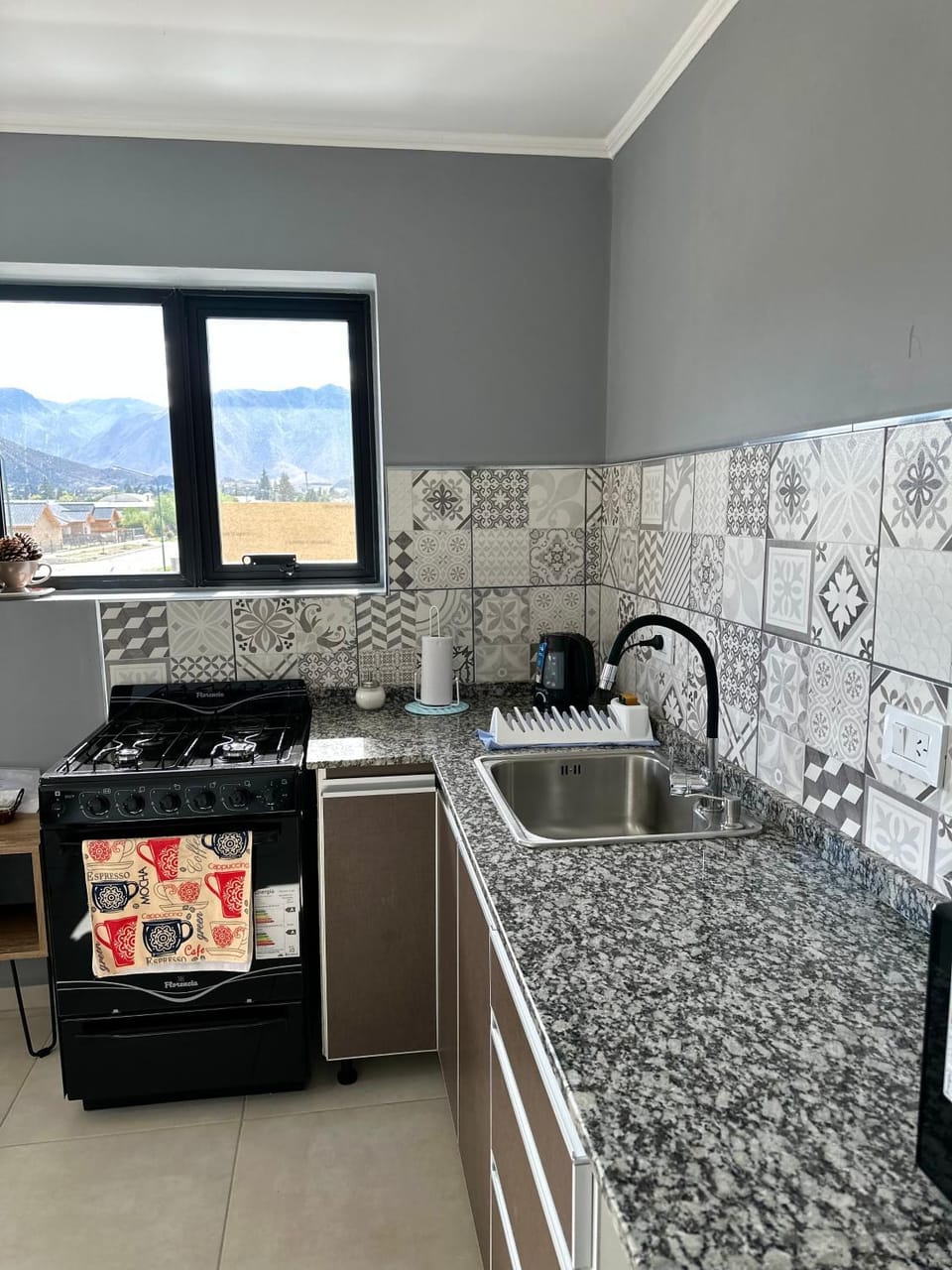 Kitchen or kitchenette, stove