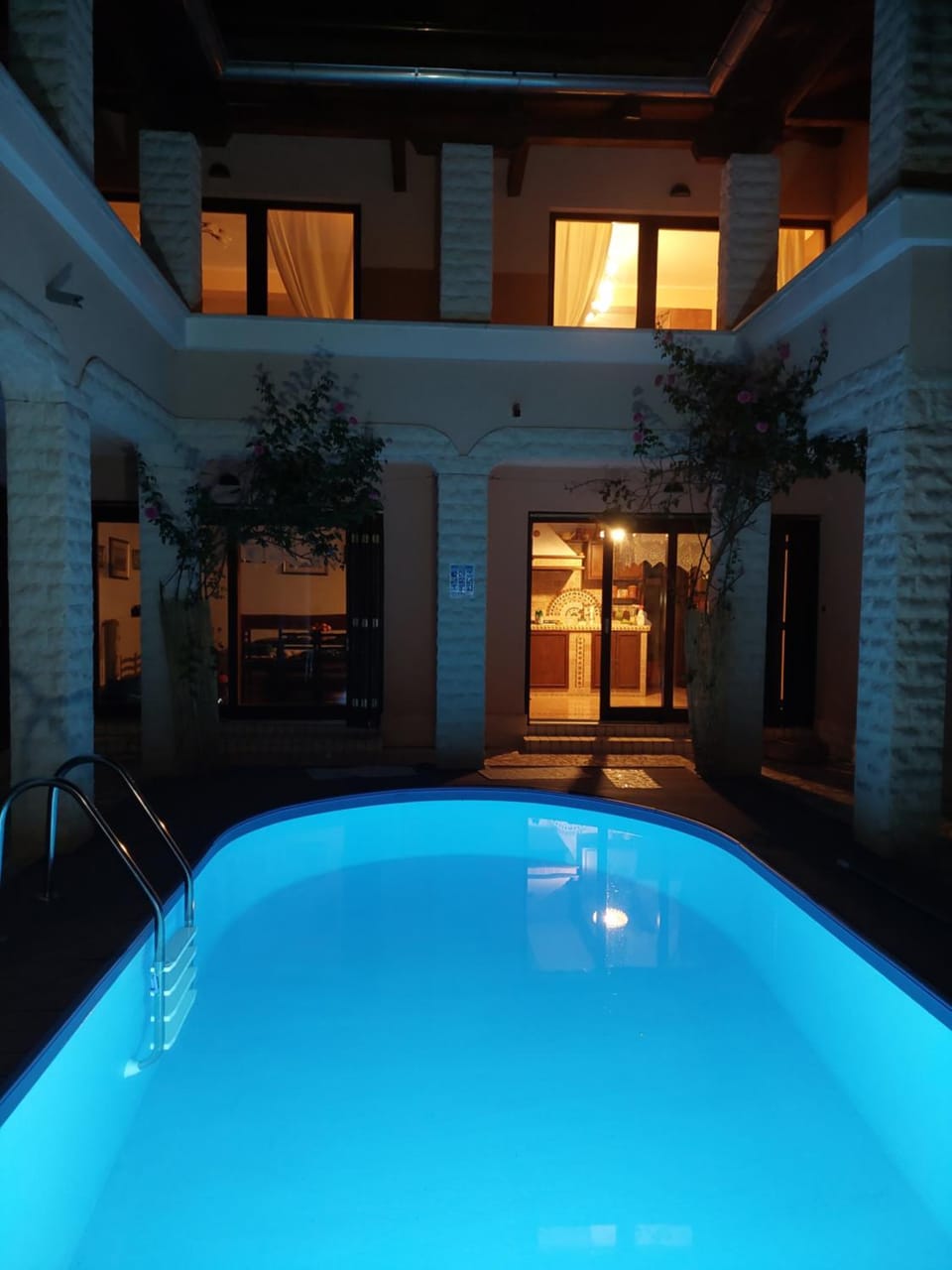 Property building, Night, Pool view, Swimming pool