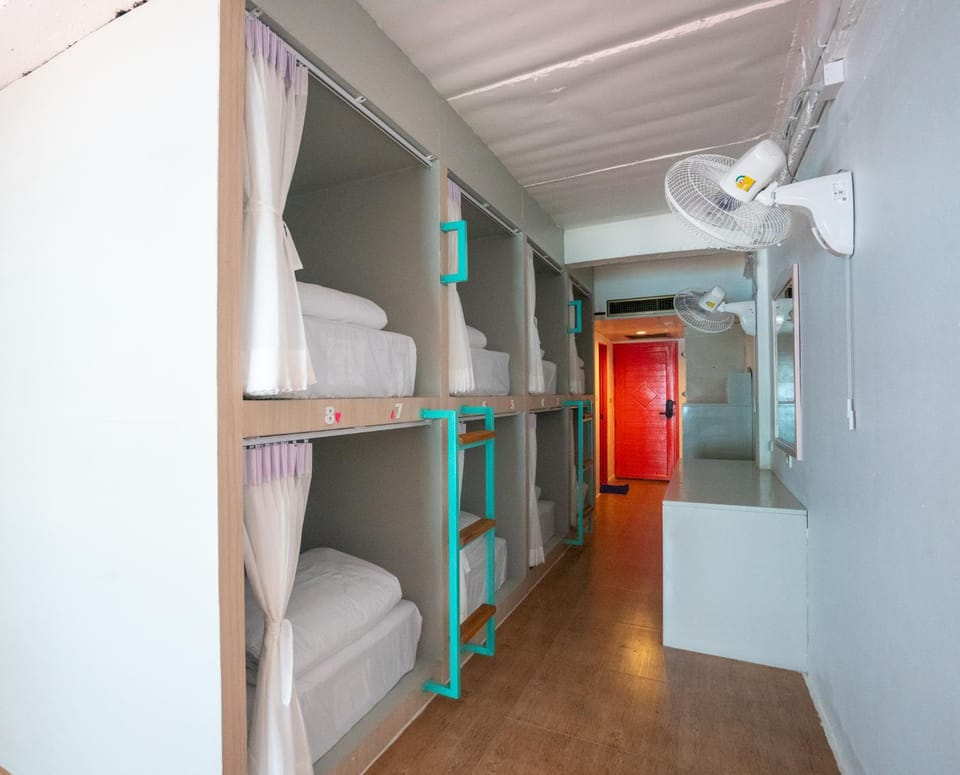 Bed, Photo of the whole room, Bedroom, bunk bed, towels, wardrobe