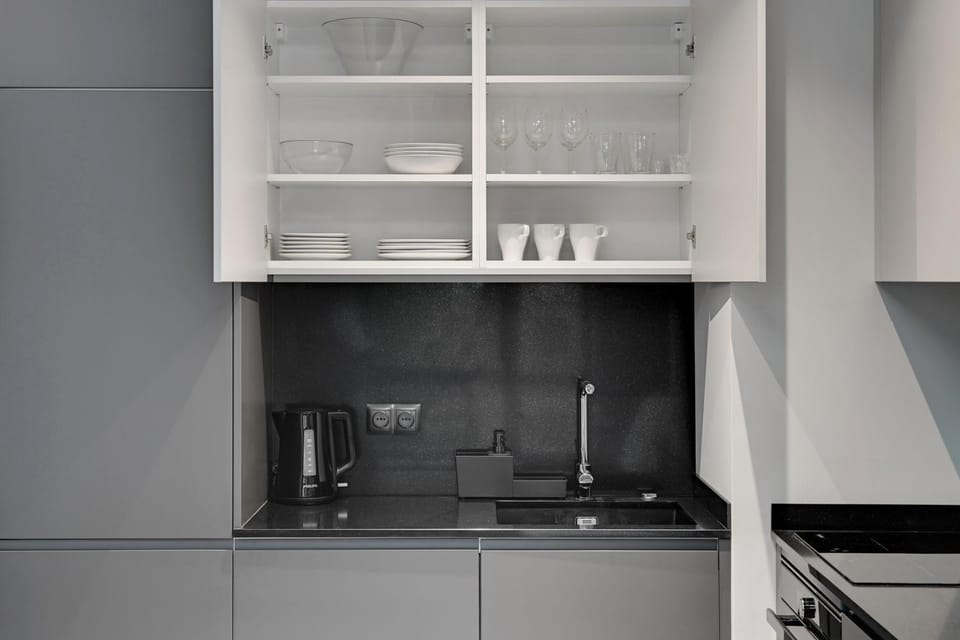 Kitchen or kitchenette, stove