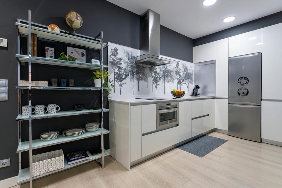 Kitchen or kitchenette, oven, stove