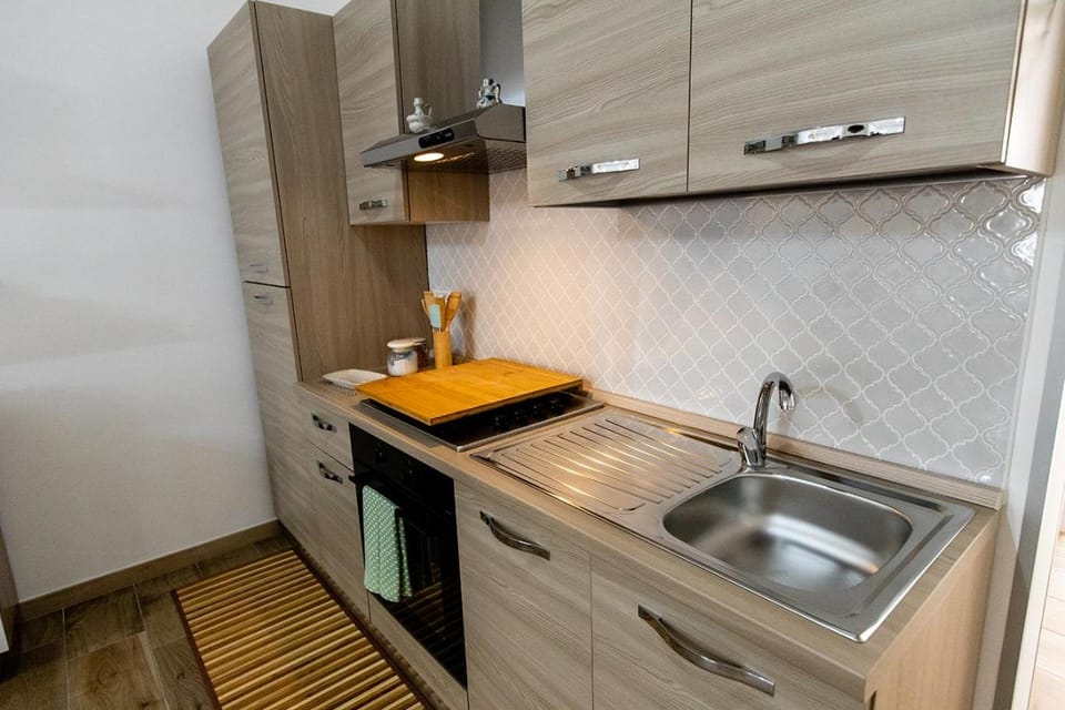 Kitchen or kitchenette, stove