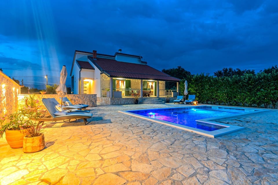 Property building, Night, Swimming pool, sunbed