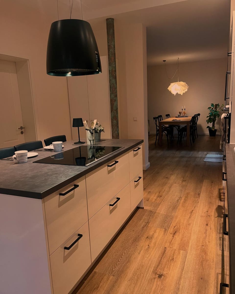 Kitchen or kitchenette, stove