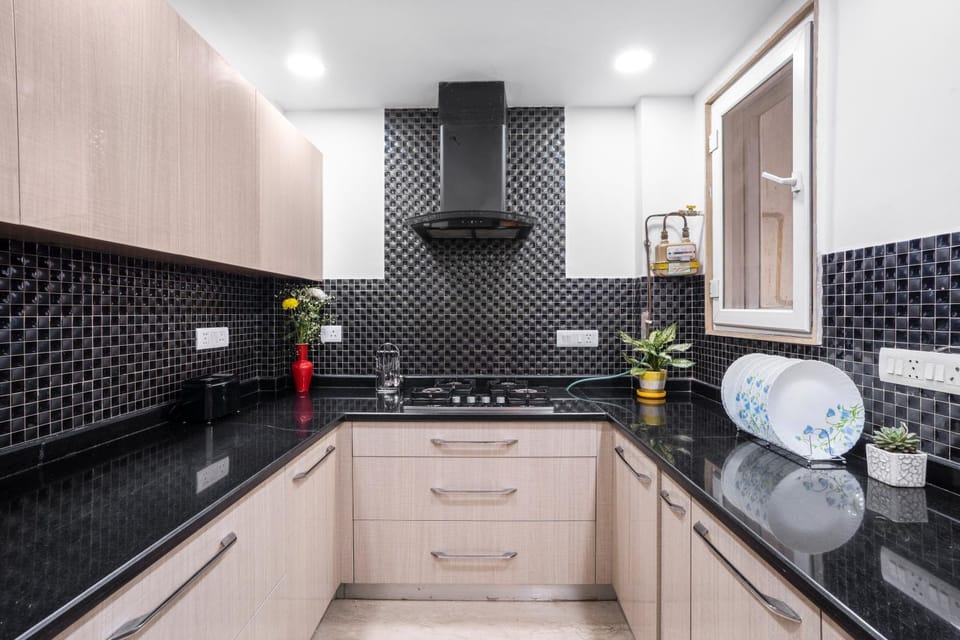 Kitchen or kitchenette, stove