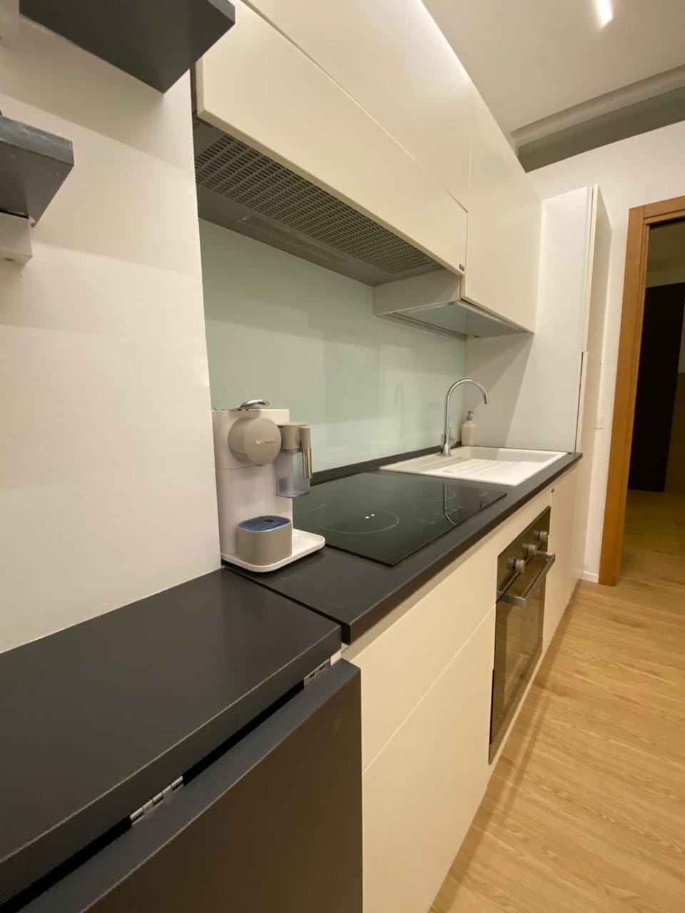 Kitchen or kitchenette, stove