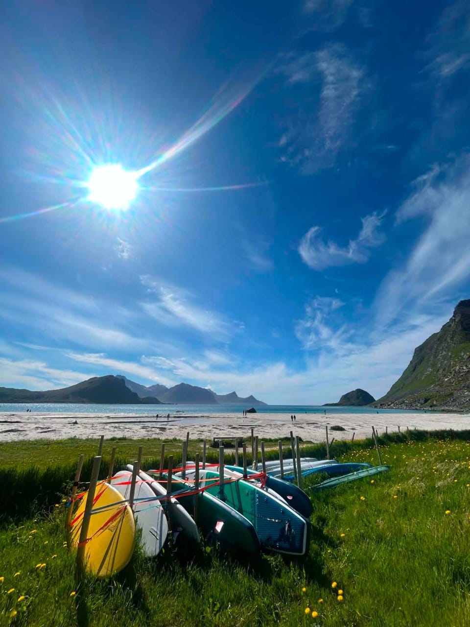 Haukland beach panorama - with Sauna House in Lofoten