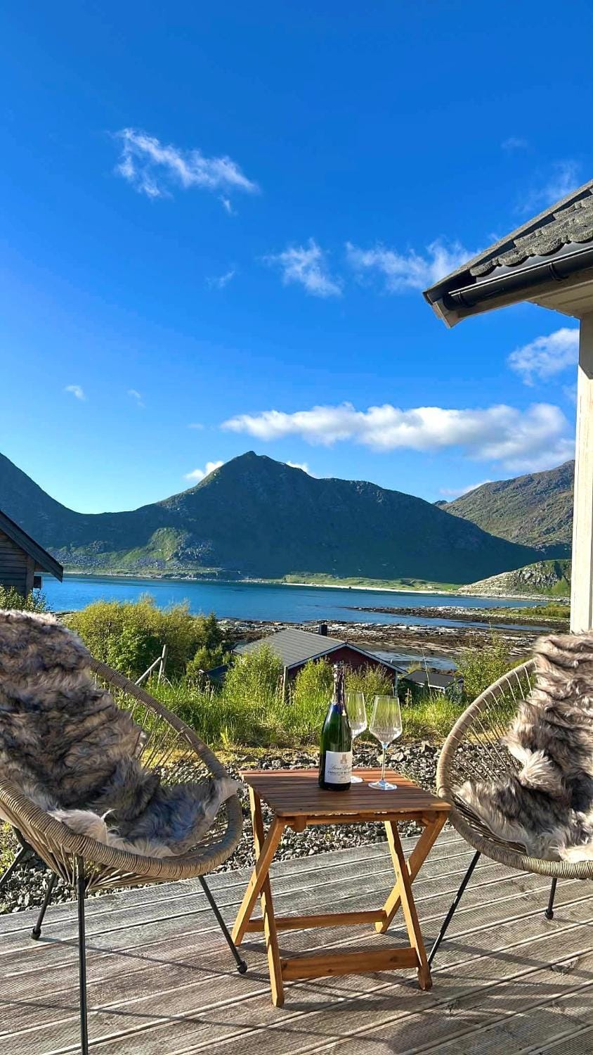 Haukland beach panorama - with Sauna House in Lofoten