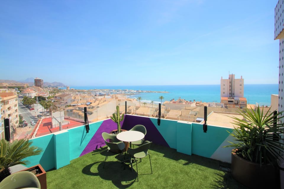 Property building, Day, Natural landscape, View (from property/room), Balcony/Terrace, Beach, City view, Sea view