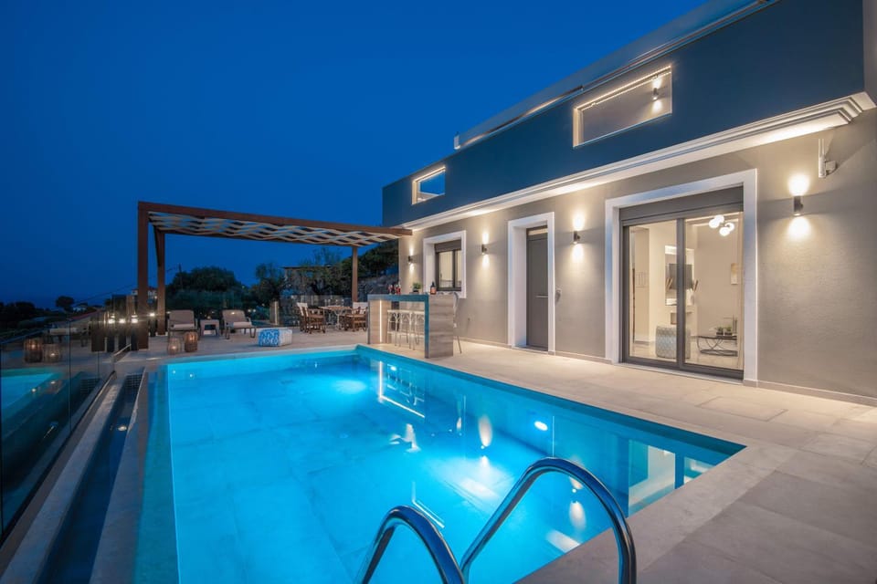 Property building, Night, Swimming pool