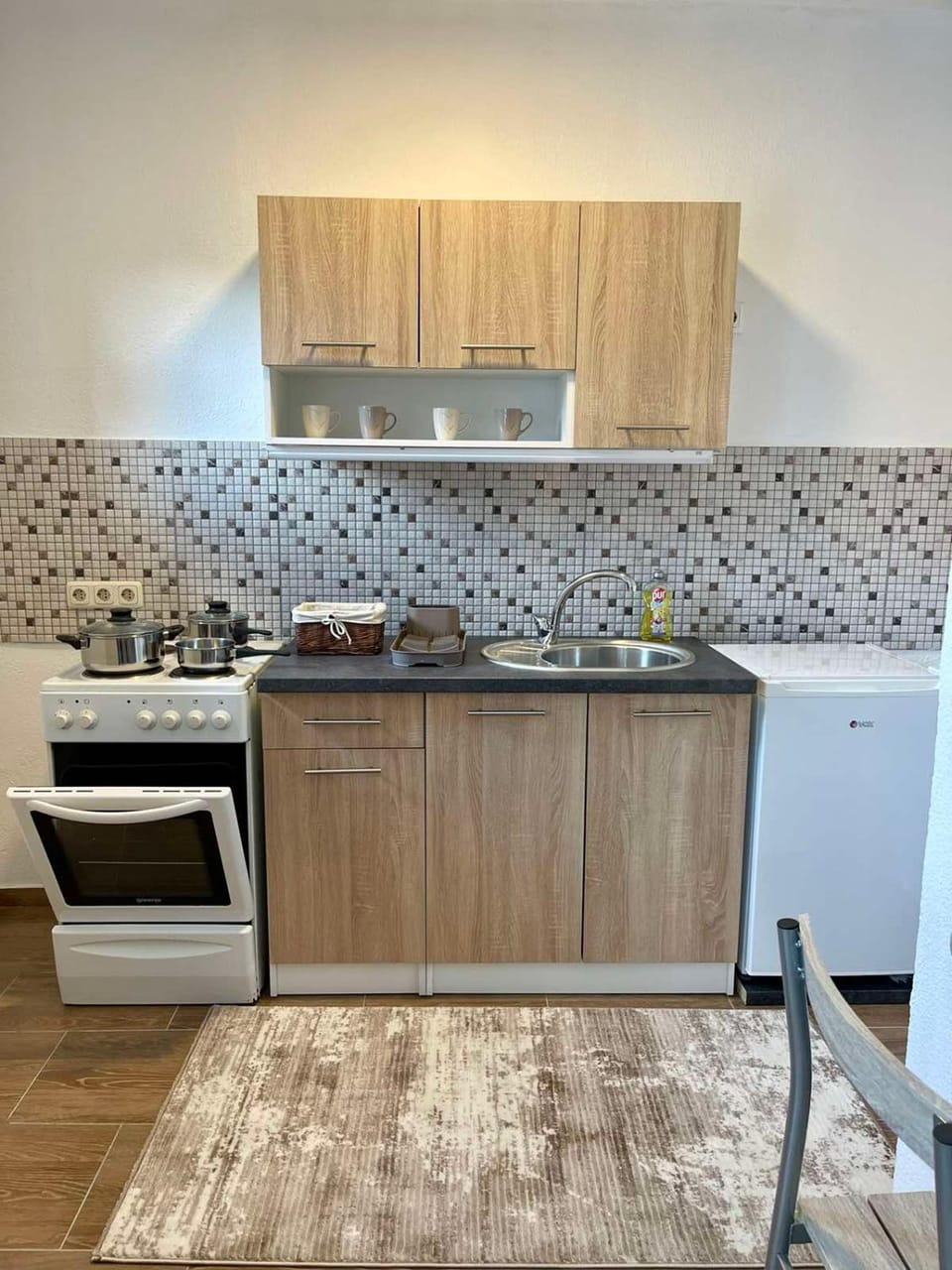 Kitchen or kitchenette, stove