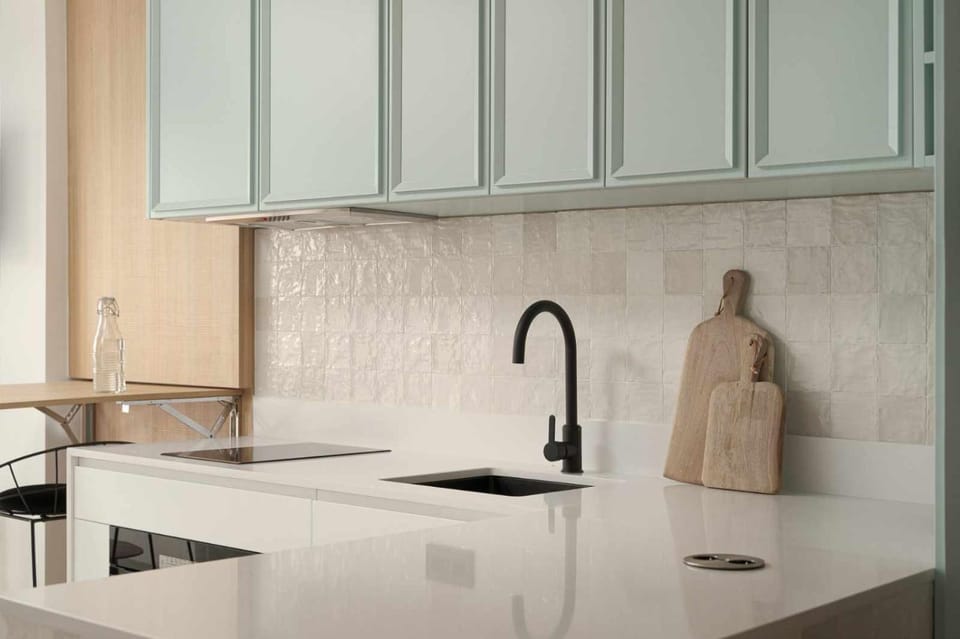 Kitchen or kitchenette, stove