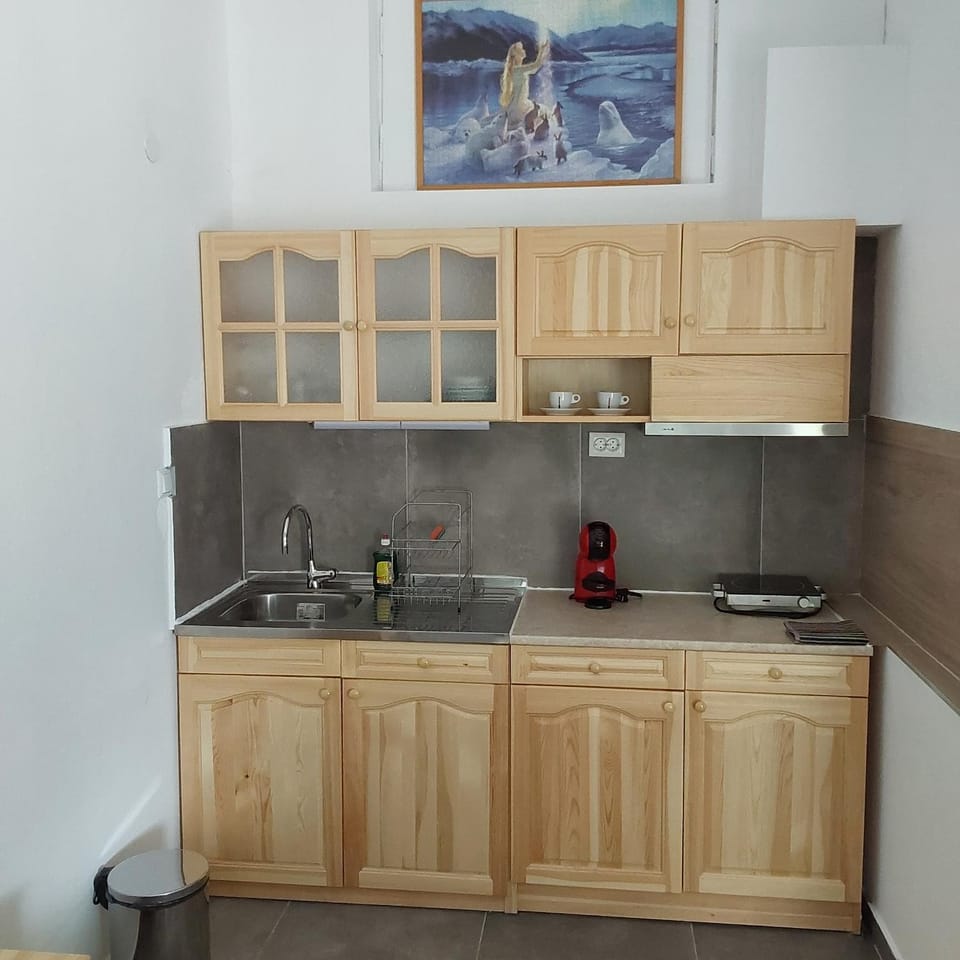 Kitchen or kitchenette, stove