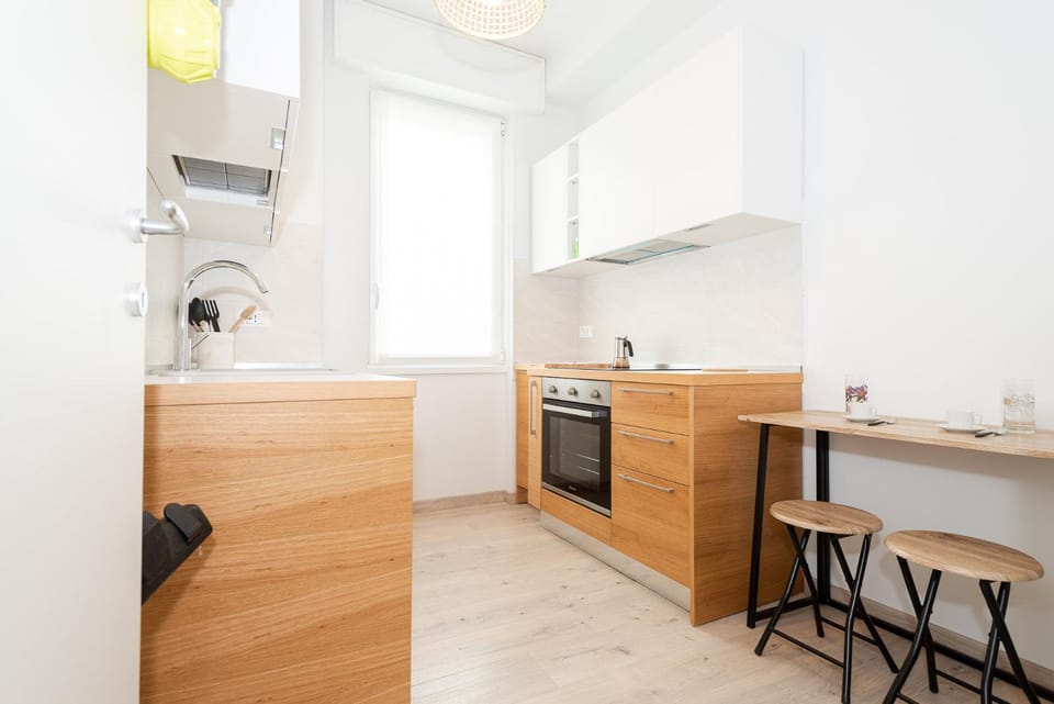 Kitchen or kitchenette, stove