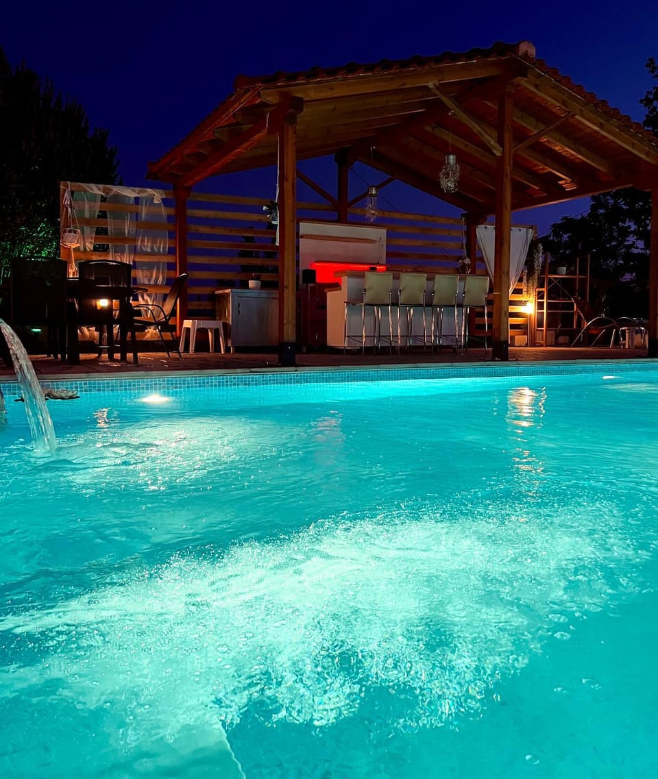 Night, Pool view, Swimming pool