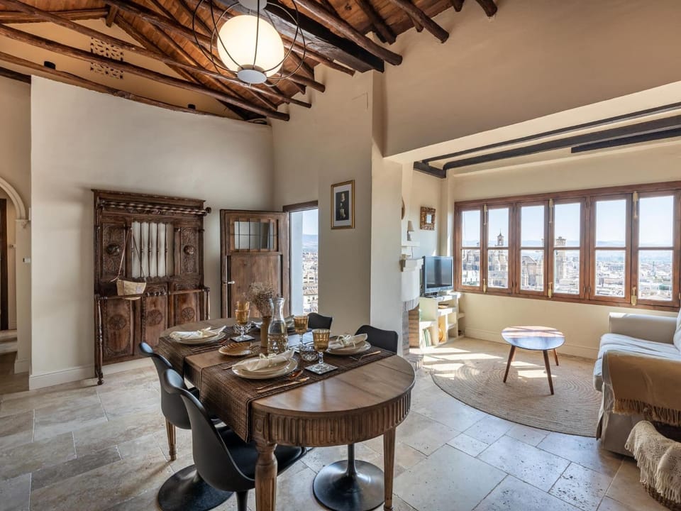 Living room, Dining area, City view
