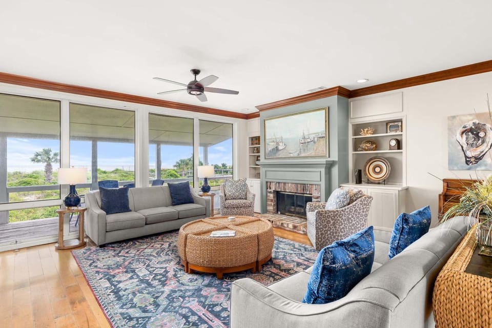View (from property/room), Living room, Seating area, fireplace, furniture