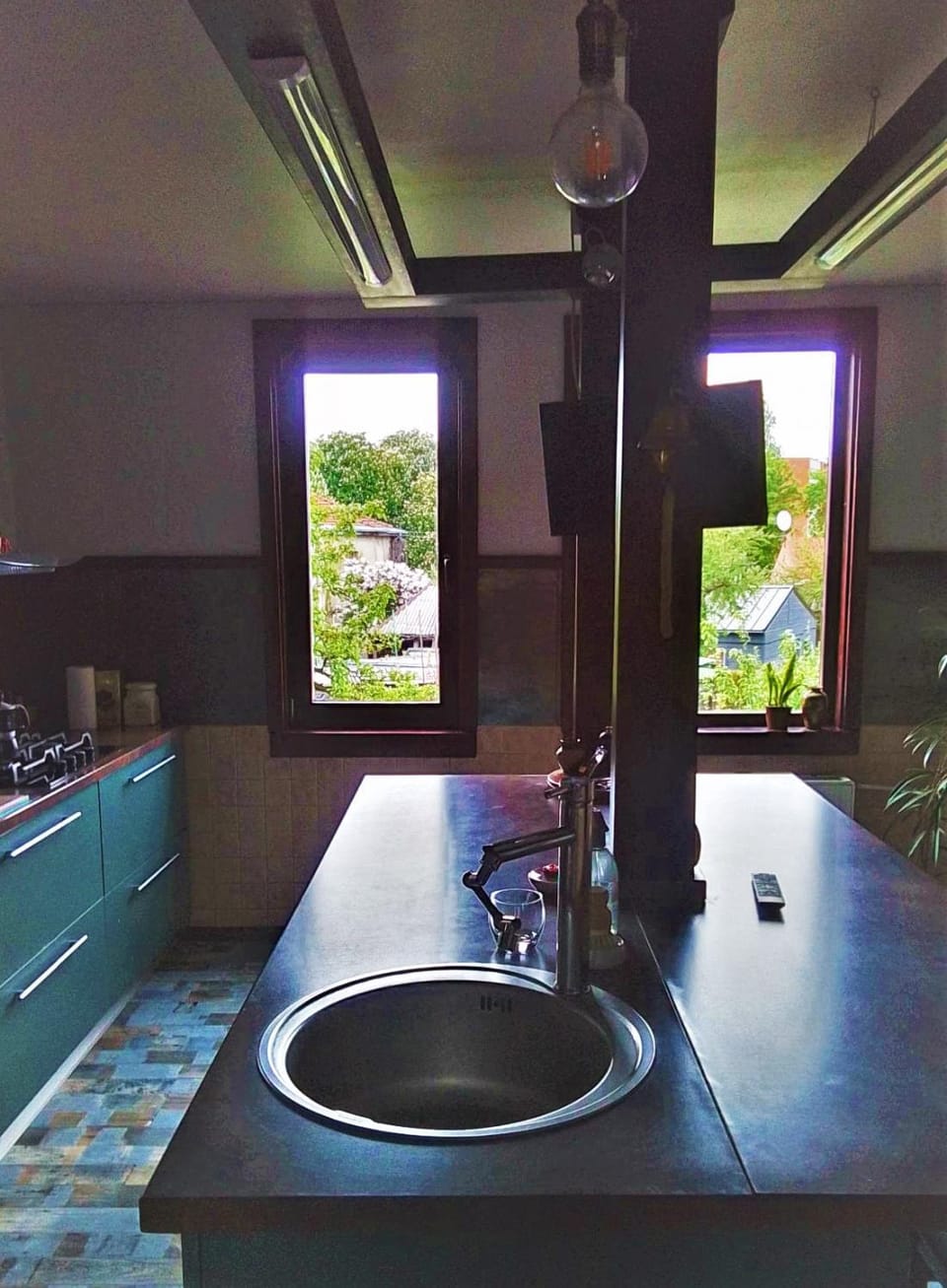 Kitchen or kitchenette, stove