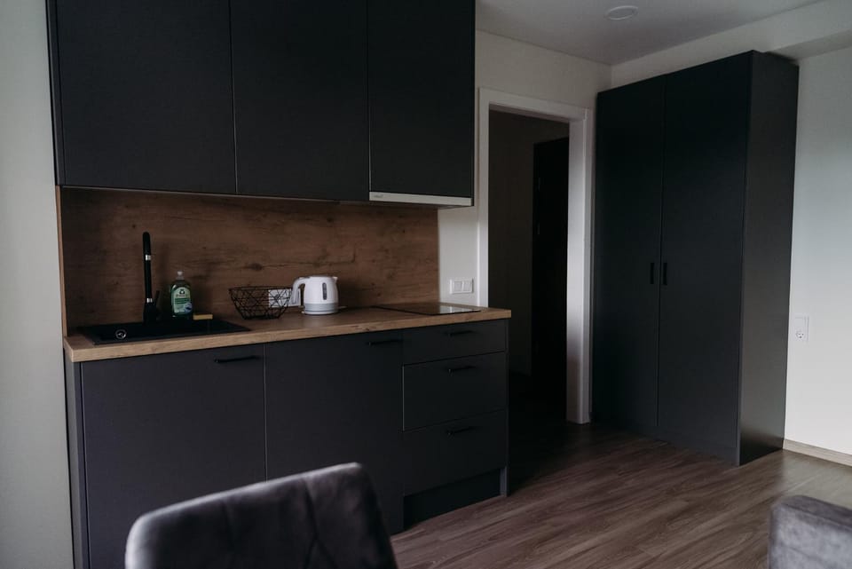 Kitchen or kitchenette, stove