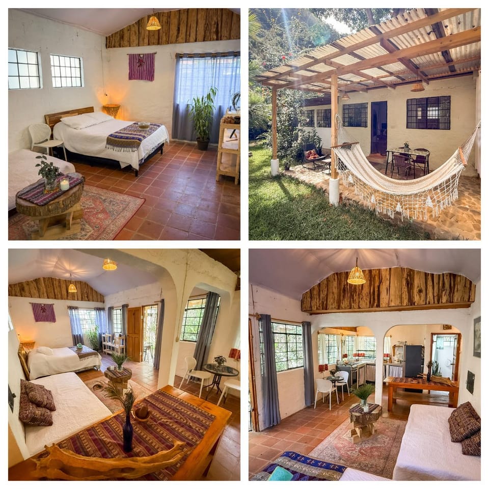 Bed, Garden, Kitchen or kitchenette, Living room, Photo of the whole room, Bedroom, Garden view