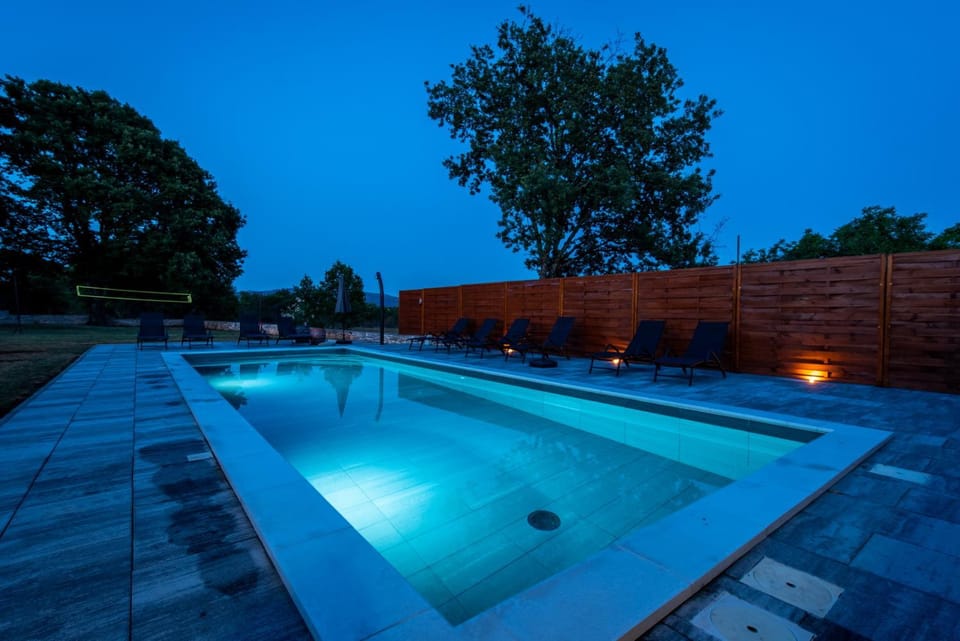 Property building, Swimming pool, Sunset