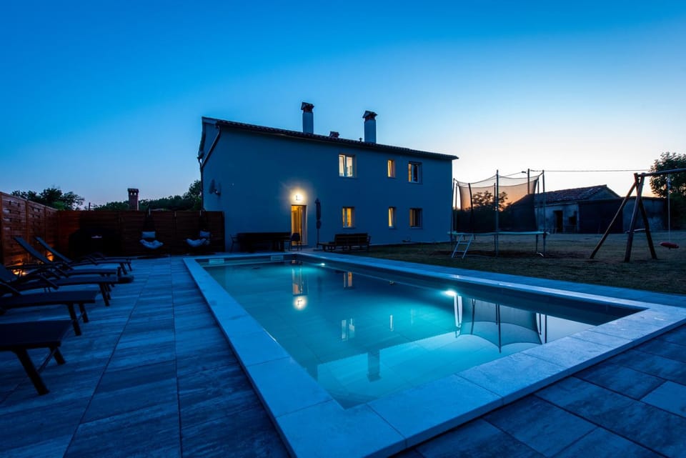 Property building, Swimming pool, Sunset