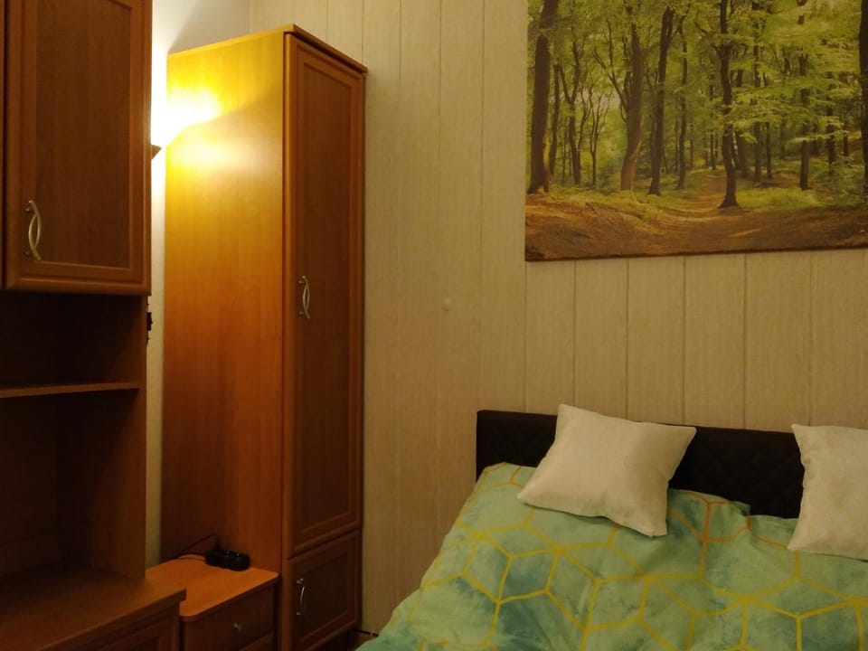 Bed, wardrobe