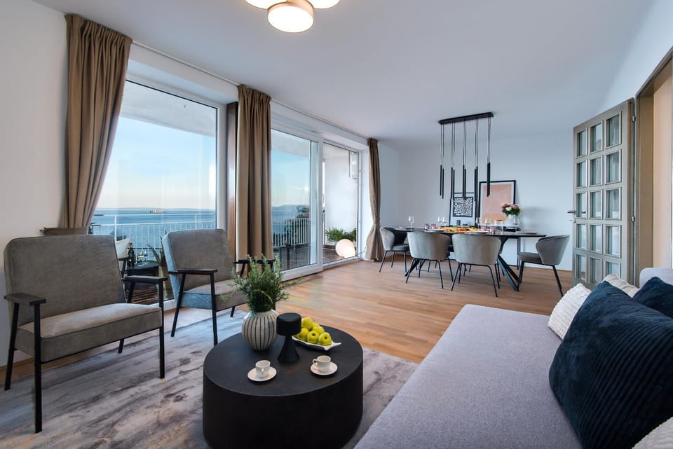 Living room, Seating area, Dining area, Sea view