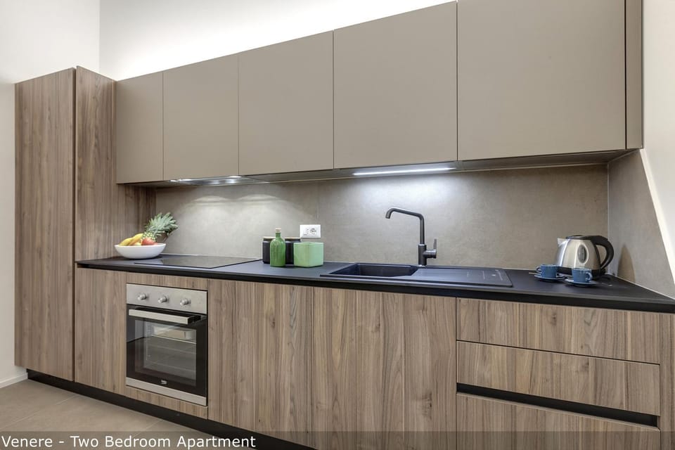 Kitchen or kitchenette, stove