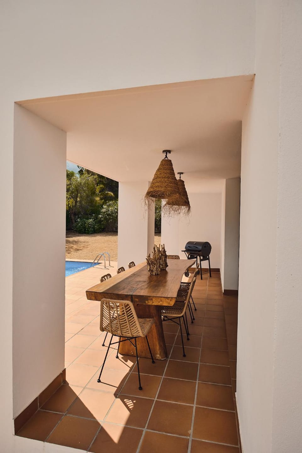 Patio, Dining area, Pool view